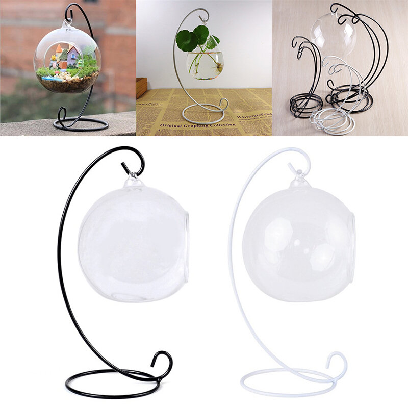 Soporte de exhibición de adorno, estante colgante de hierro para colgar globo de vidrio, Terrario de planta de aire, Bola de bruja y Casa, 1 paquete