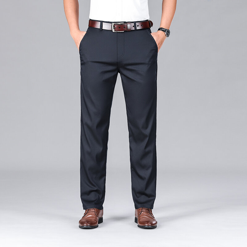 Celana lurus longgar untuk pria, celana kasual kualitas tinggi untuk musim panas tipis dan tabung lurus longgar 2024, celana bisnis formal kantor baru