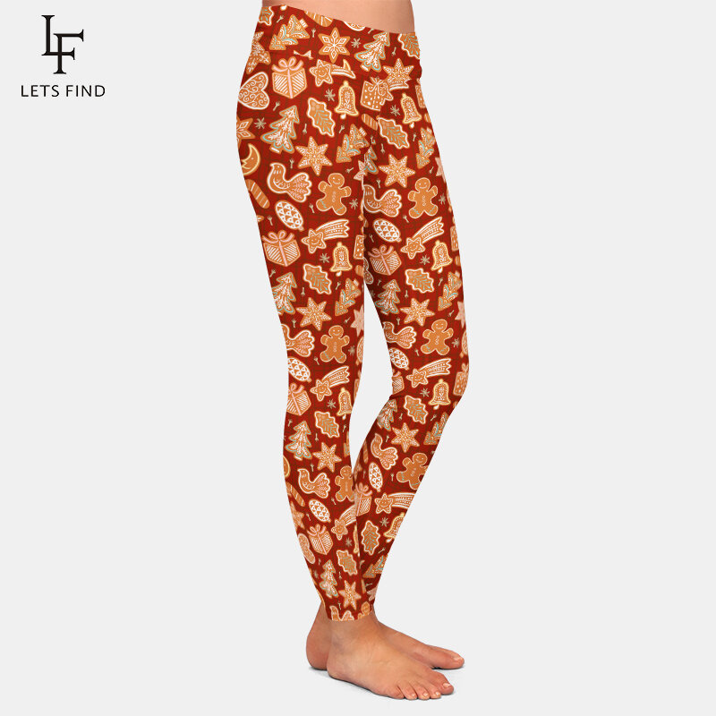 LETSFIND-Pantalon de fitness à taille haute pour femme, leggings complets FJWoman, impression 3D de strass en pain d'épice de Noël, haute qualité