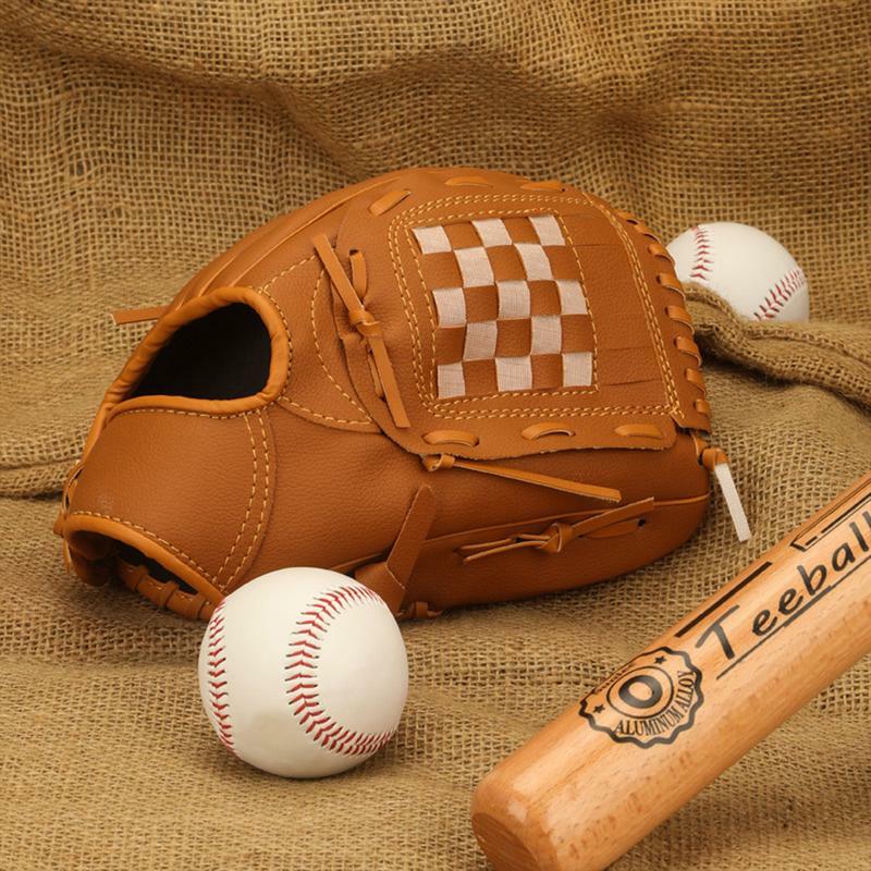 ถุงมือเบสบอลกีฬากลางแจ้งถุงมือหนัง PU สำหรับเด็กอุปกรณ์ฝึกซอฟต์บอลถุงมือแข่งขันการฝึกเบสบอล