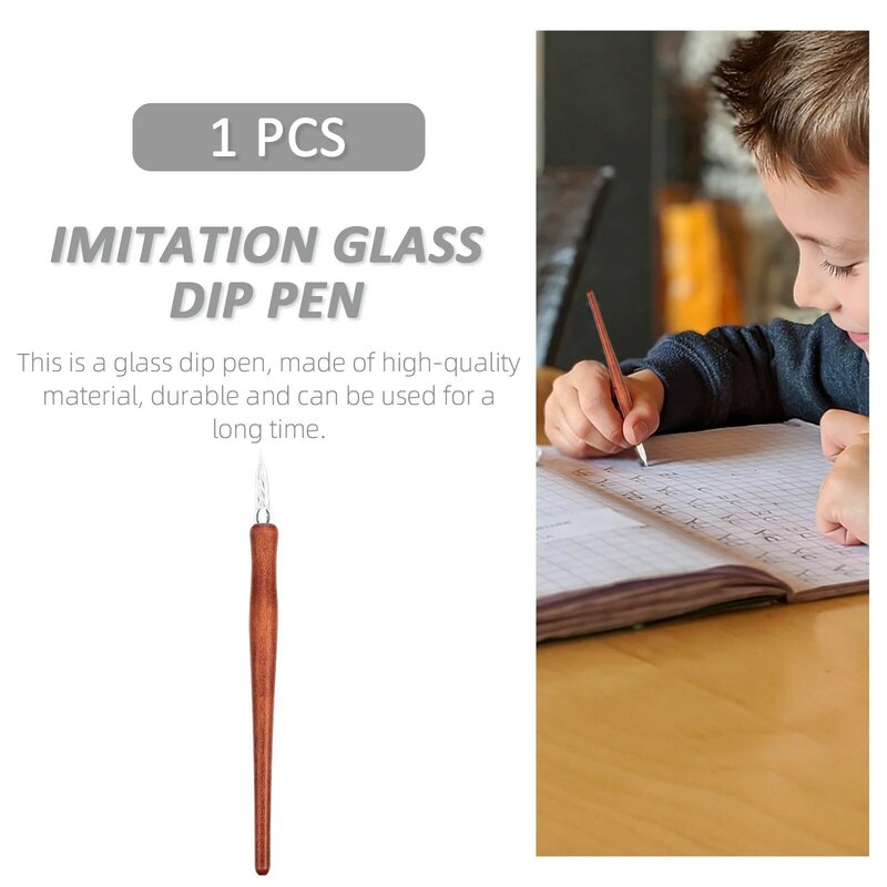 The threaded design of the Glass Dip Pen with Wood Handle Art Drawing Pens Calligraphy Practicing Pen flow ink more evenly.