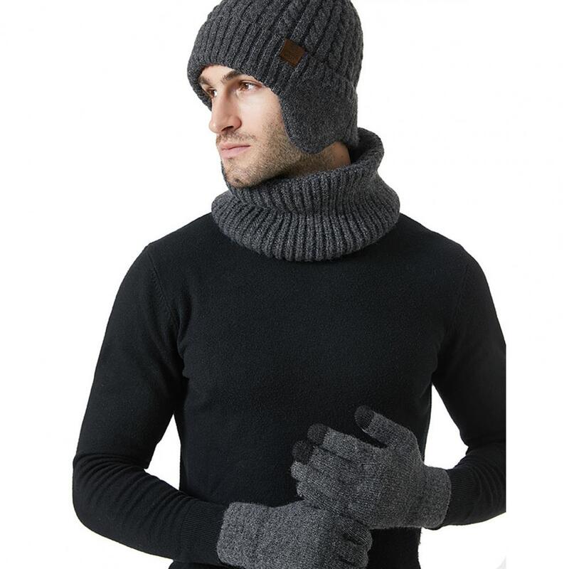Unisex velo forro chapéu cachecol e luvas conjunto, acessórios de inverno, homens e mulheres, 3pcs
