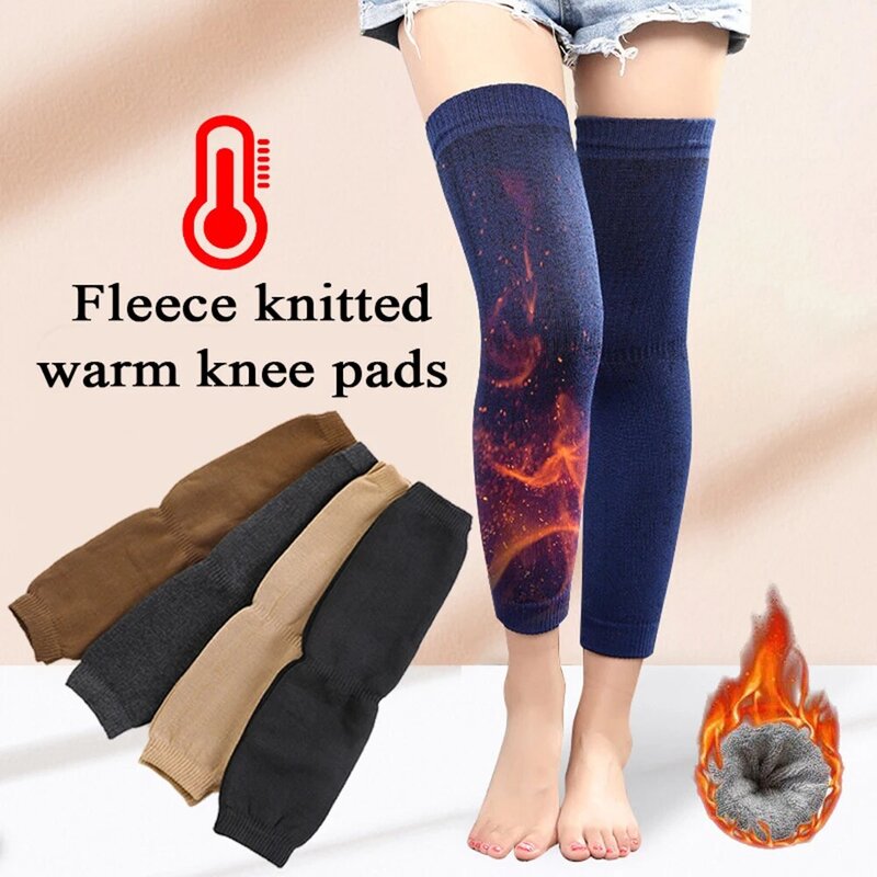Aquecedores de pernas altas quentes sobre o joelho para mulheres, cinta de caxemira, manga térmica, meias grossas e sem pés, inverno