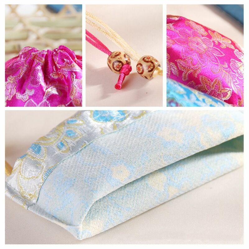 Borsa con coulisse fiore ricamo stile cinese borsa con perline floreale festiva borsa per zucchero borsa a secchiello piccola portamonete portafoglio