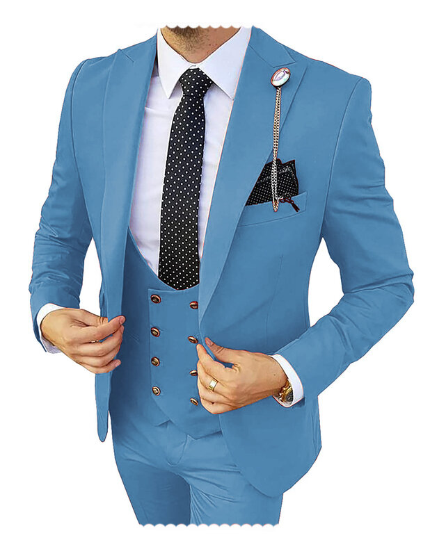 Traje Formal de boda para hombre, esmoquin de 3 piezas para novio, trajes de negocios ajustados, traje de boda para Champán (Blazer + Pantalones + chaleco)