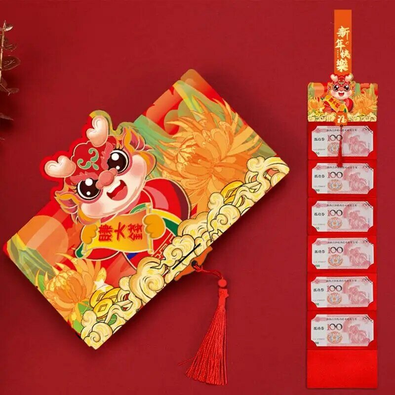 Enveloppes rouges pliables de l'année du dragon chinois, fournitures de nouvel an, 6 emplacements pour cartes, 2024