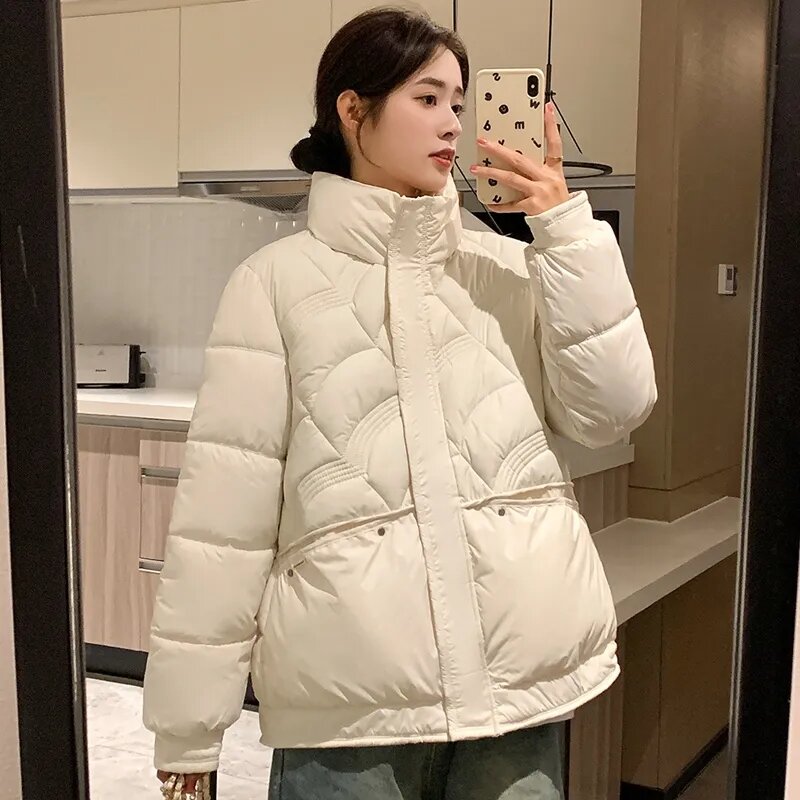 Jaqueta de algodão puffer para mulheres, parkas de inverno coreano, outerwear solto, casaco acolchoado grosso e quente, novo, 2023