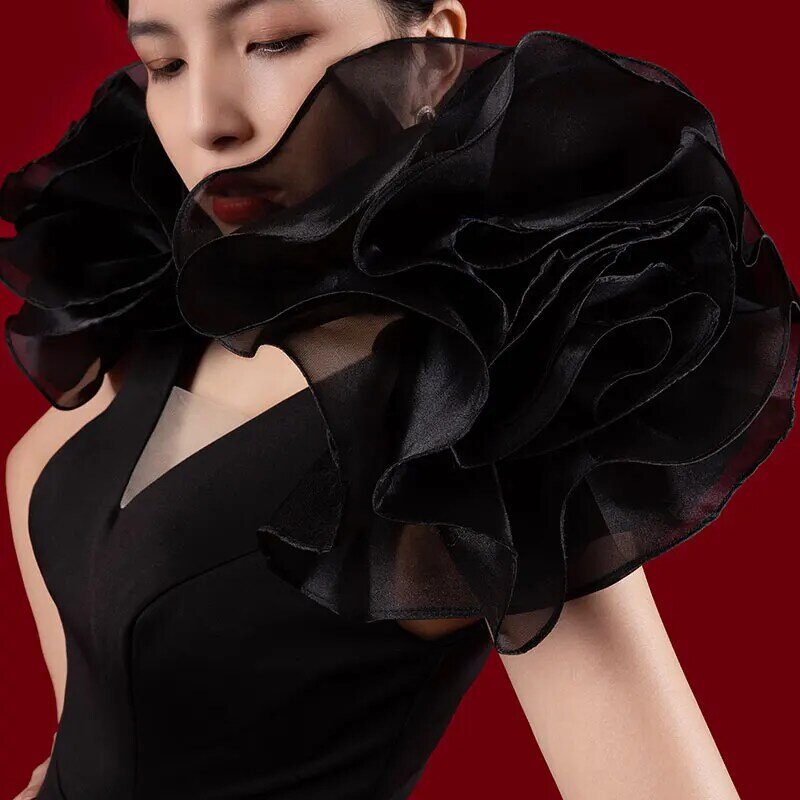Bai Sha-vestido negro con borlas largas hechas a mano, elegante vestido de noche personalizado con cuentas y flores 3D, espectáculo de pasarela de moda, H584