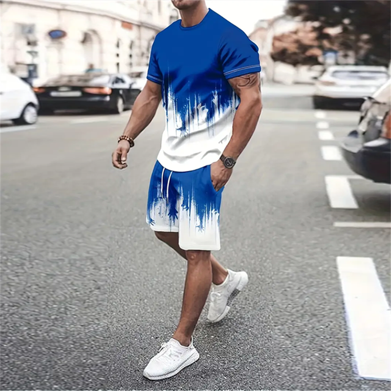 Conjunto de t-shirt e shorts para tintura masculina, respirável, manga curta, ao ar livre, casual, boutique elegante, 2 peças, verão