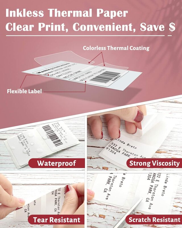 Phomemo Weiß Rechteck Serie Selbst-Etikett Aufkleber Papier für Phomemo M110 M220 Label Drucker Wasserdichte Identifizierung