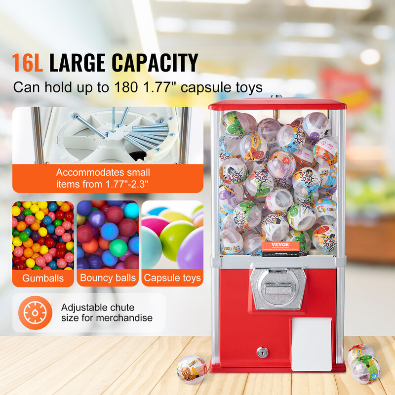 VEVOR-Gumball Machine for Kids, Home Vending Machine PS Bouncy Balls Dispenser, Segure 180 Brinquedos Cápsula, Lojas de Jogos, 21 in