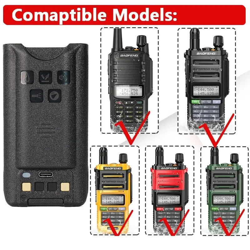 Baofeng Walkie Talkie UV-9R pro V1 V2 Battery Type-C Rechargable Battery With Type-C Charging For UV 9R Plus UV9R PRO Radio