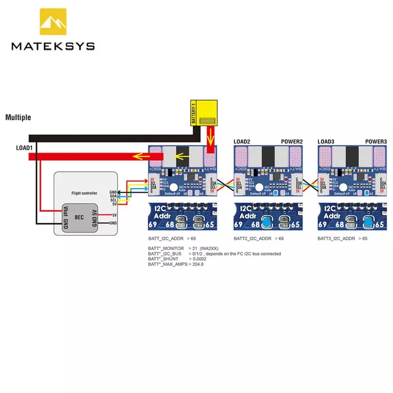 MATEK Mateksys I2C-INA-BM MONITOR di alimentazione I2C ULTRA preciso per Drone RC FPV