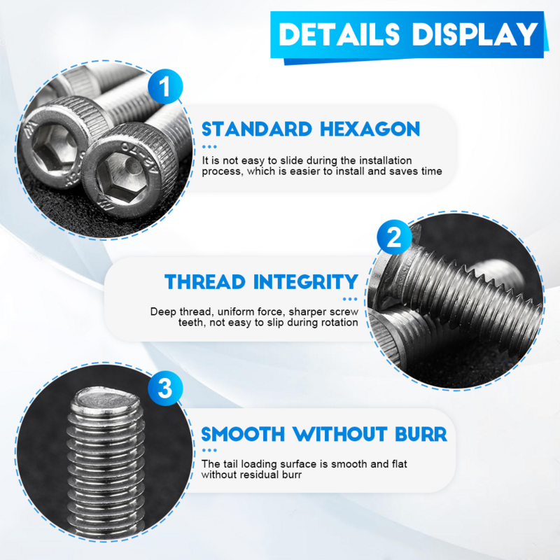 NINDEJIN Hexagon Hex ซ็อกเก็ตสกรูหัวสกรู M1.6 M2 M2.5 M3 M4 M5 M6 M8 M10สแตนเลสสตีลอัลเลน Bolt DIN912 Hex สกรู Key