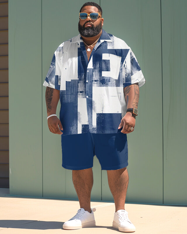 Biggmans Shirt Plus Size Set L-9Xl for Summer Short Sleeve Shorts Clothing Oversize Casual Vacation Retro Pattern 7XL 8XL 9XL