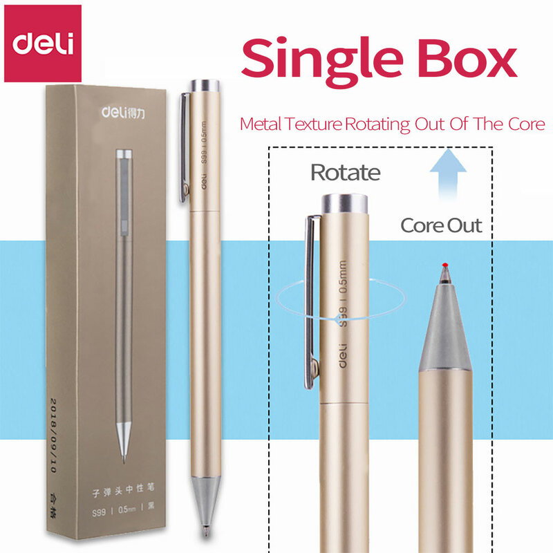 Металлическая ручка DELI 0,5 мм, гелевые чернила, ручки золотого и серебряного цвета, металлическая ручка для письма, офисные принадлежности