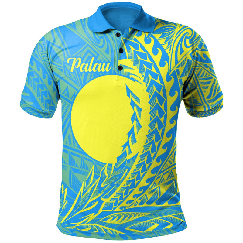 Hawaiian Palau Poloshirts Heren 3d Bedrukt Hibiscus Polynesische Knoop Poloshirt Casual Losse Korte Mouw Zomer Top Street T-Shirts