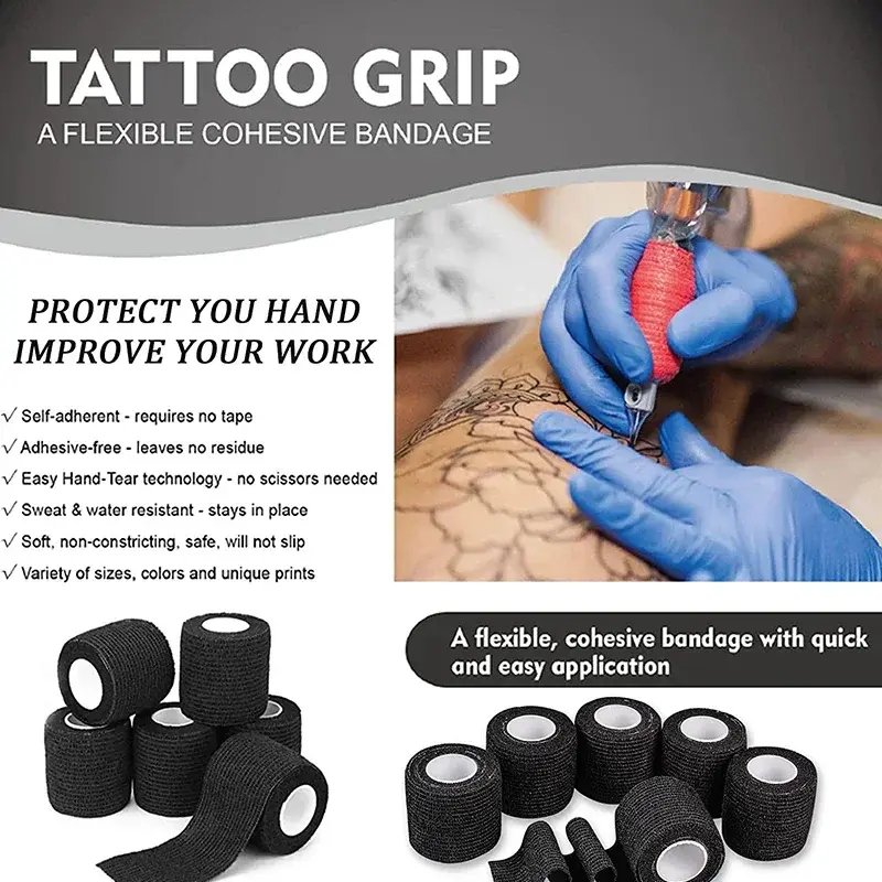 1pcs Black Tape Tattoo Handle Bandage Sport Wrap Tape Self Adhesive Elastic Bandage Tape Tattoo Permanent Makeup Accessories