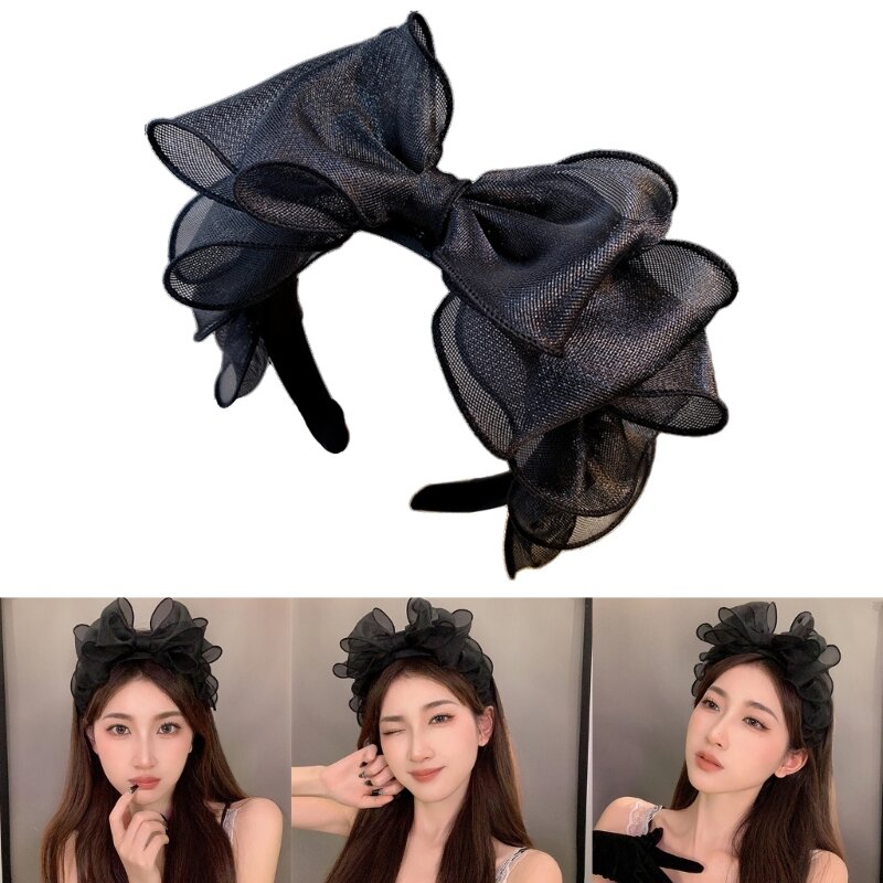 Bandeau en maille noire bandeaux rétro-papillon noeud cerceau à cheveux bandeau à la mode pour femmes et adolescents cerceau à
