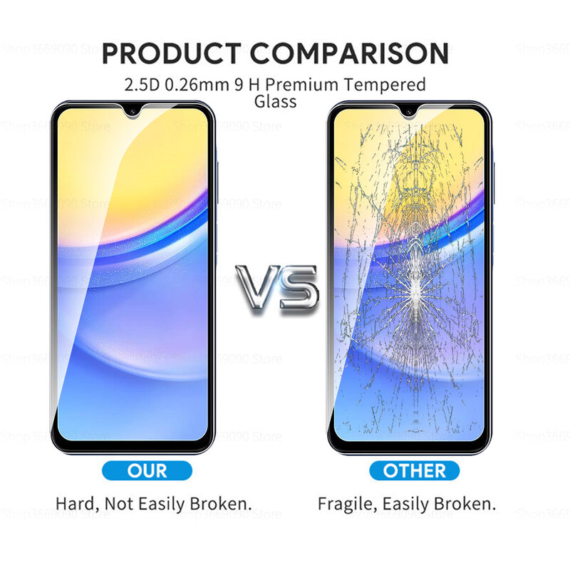 Vidro temperado para Samsung Galaxy A15, Protetores de tela, Película de segurança, 4G, 5G, 2pcs