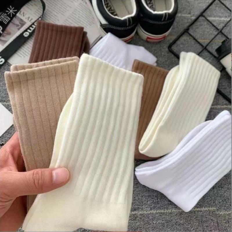 5Pairs Socks Women Long Middle Solid Color Tube Ankle Short Sock Breathable Spring Autumn Female Soft Long Loose Stockings