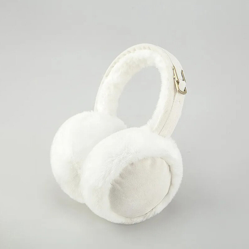 Penutup telinga mewah hangat untuk wanita pria tas telinga pasangan modis tebal imitasi kelinci penutup telinga lipat perlindungan dingin musim dingin