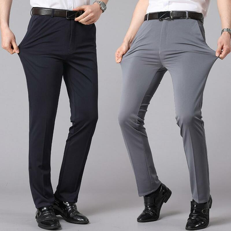 Men Business Pants Summer Thin Business Casual Suit Pants Men's Elastic Straight Sleeve Formal Pants Loose Straight Men Trousers