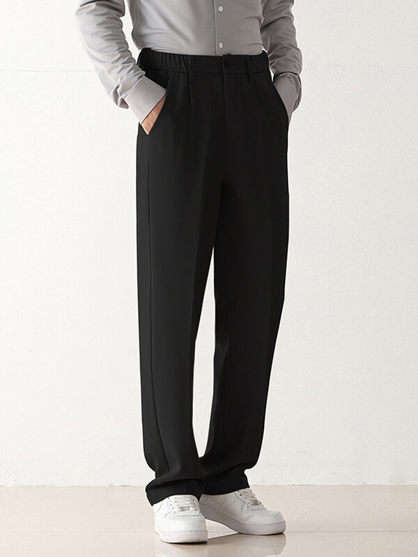 Весенне-осенние повседневные брюки мужские корейские модные растягивающиеся Полиэстеровые свободные драпированные Слаксы Прямые брюки мужские полуширокие брюки