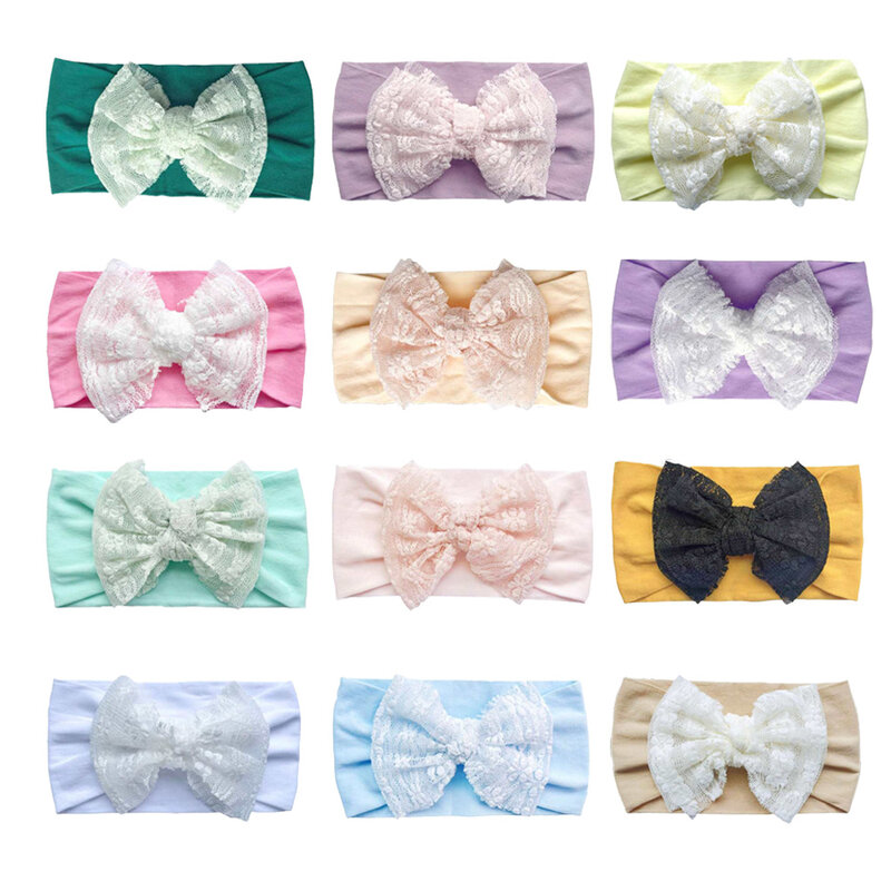 White Lace Bow Headband para Bebês Meninas, Turbante De Verão, Hairband, Little Princess Bowknot, Nylon Headbands, Recém-nascido Headwrap