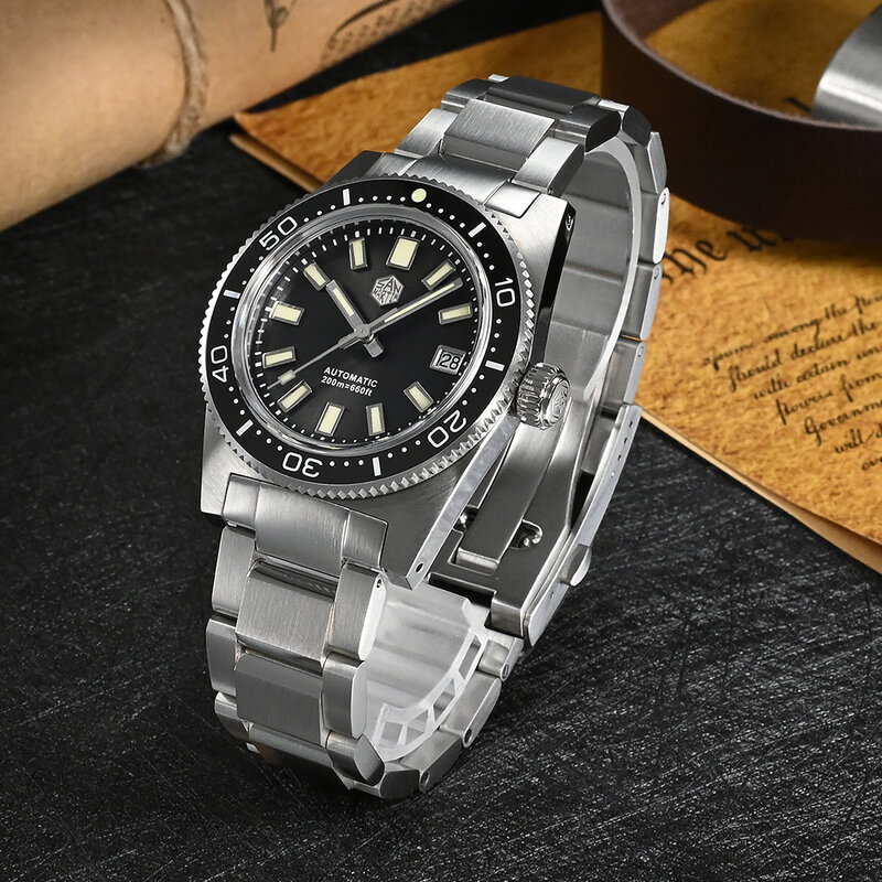 San Martin-Relógio de mergulho automático masculino, relógios mecânicos, luminoso, clássico, Luxury Sapphire, data, 37mm, PT5000, SW200, 20Bar, 62mas, Novo