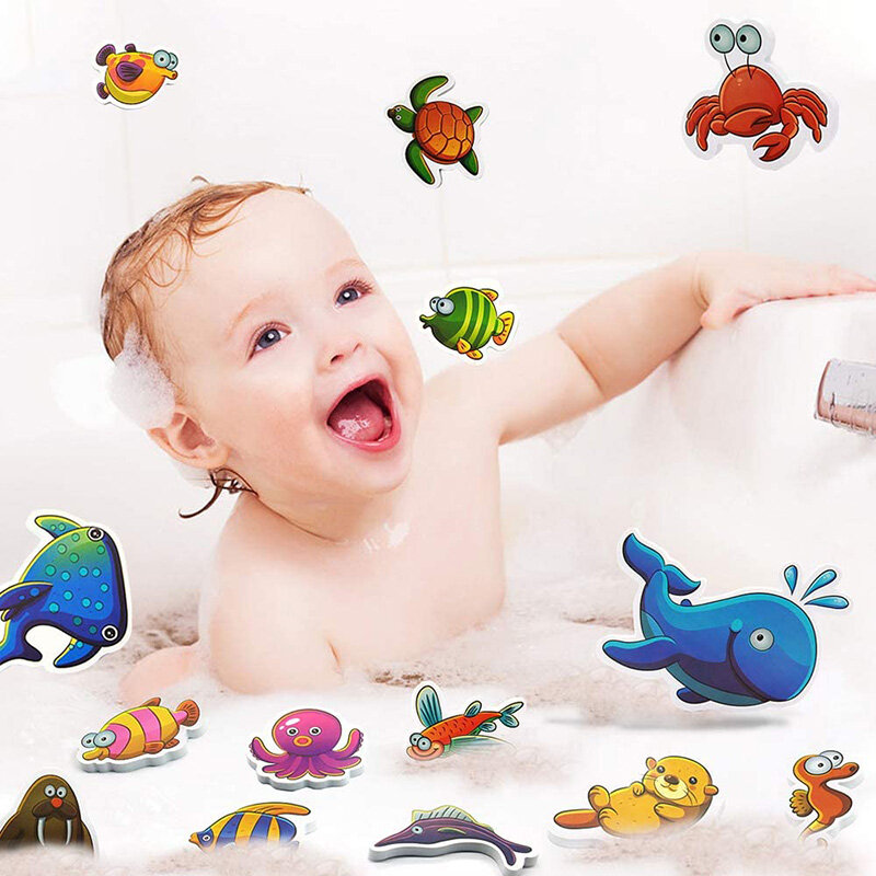 Juguetes de baño de goma EVA suave para bebés, rompecabezas educativos tempranos, pegatina de animales, juguetes de agua para bebés de 0 a 12 meses, 1 año