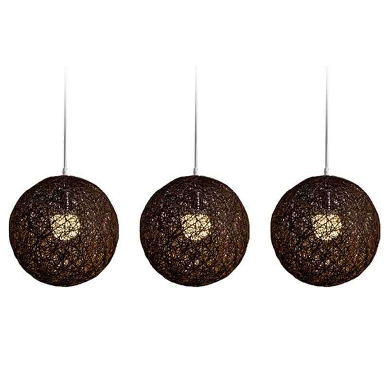 3x Kaffee Bambus, Rattan und Jute Ball Kronleuchter individuelle Kreativität kugelförmigen Rattan Nest Lampen schirm