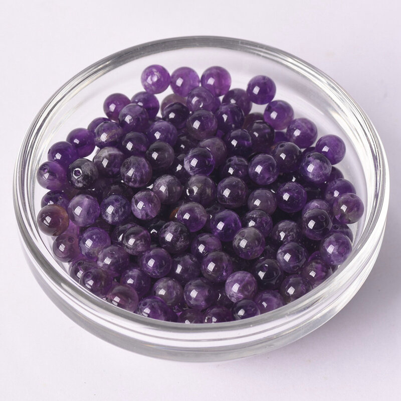 10~50pcs Round Natural Amethyst Stone Rock 4mm 6mm 8mm 10mm 12mm Loose Beads for Jewelry Making DIY Bracelet