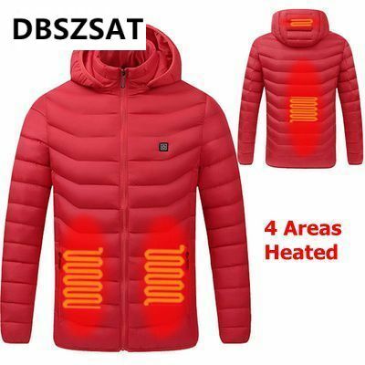 Jaket Hangat Pria Mantel Luar Ruangan USB Baterai Listrik Lengan Panjang Pemanas Jaket Bertudung Hangat 2022 Pakaian Termal Musim Dingin Baru