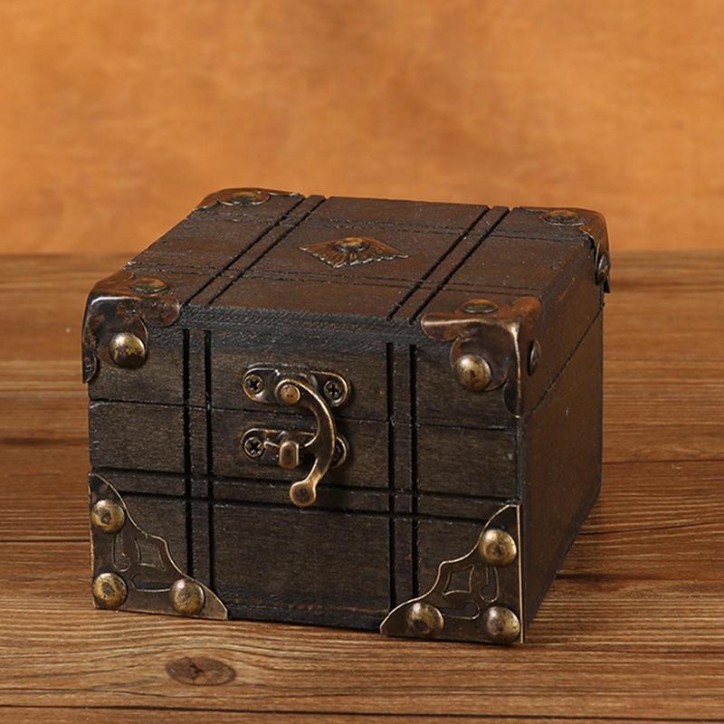ロック付きヴィンテージ宝物ボックス、レトロな小さな収納ボックス、木製ジュエリー宝物ボックス、ホーム記念品用のデスクトップオーガナイザー