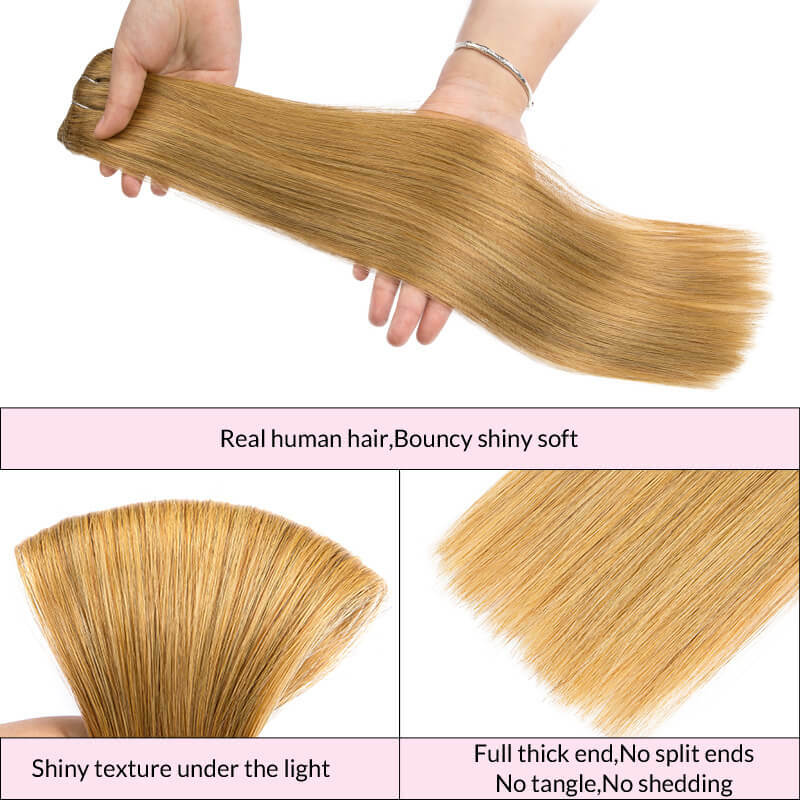 Proste włosy ludzkie klips w przedłużeniach blond kolorowe włosy typu Remy 8 sztuk/zestaw z bezszwowymi klipsami w włosy naturalne darmowa wysyłka