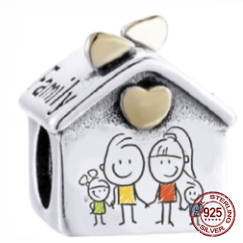 Женский серебряный браслет Pandora с бусинами в виде семейного дома