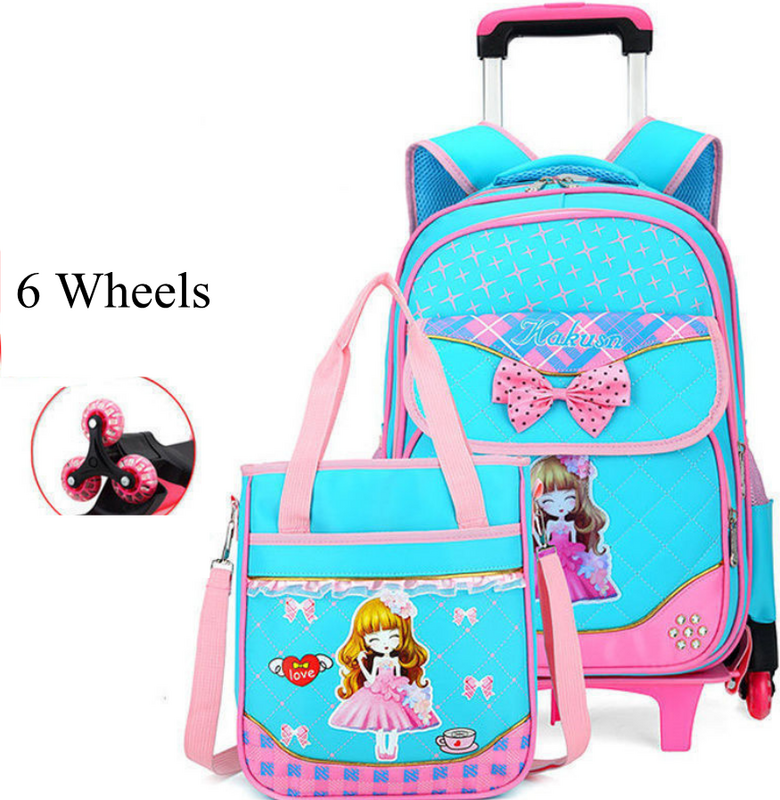 Mochila escolar con ruedas para niñas, bolso escolar con ruedas