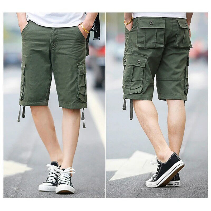 Pantalones cortos informales para hombre, Pantalón deportivo de algodón con múltiples bolsillos, Color sólido, ideal para la playa, Verano