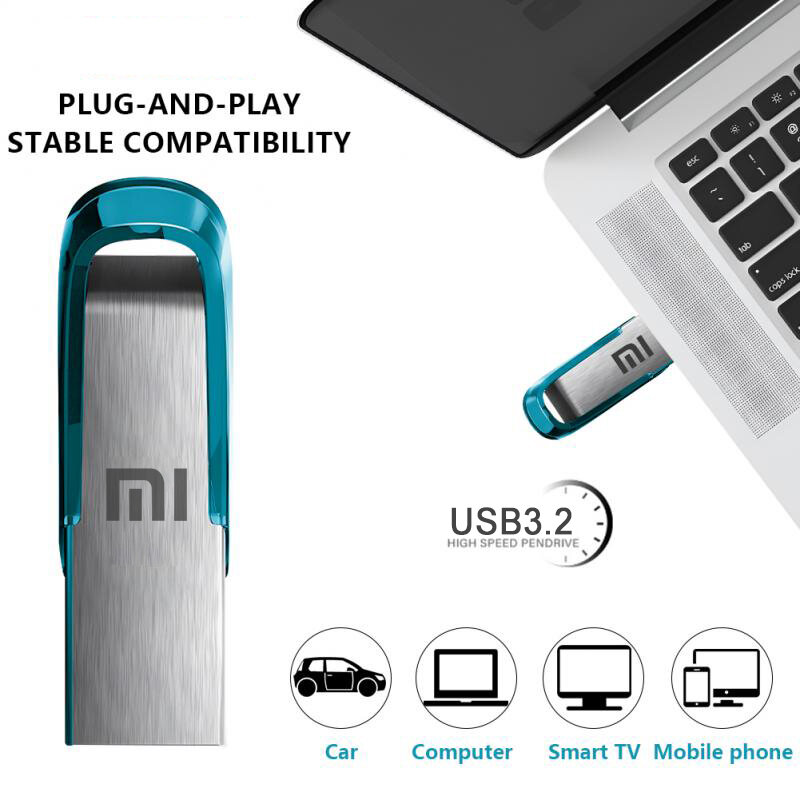 Xiaomi-Pen Drive USB 3.2, Pen Drive impermeável, Pen Drive de alta velocidade, FlashDisk de metal, TYPE-C Adaptador, 512GB, 2TB, 1TB, 64GB