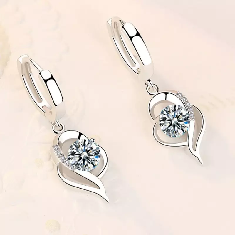 925 Sterling Silver Perhiasan Fashion Wanita Baru Anting Zircon Kristal Ungu Putih Merah Muda Biru Kualitas Tinggi Terlaris