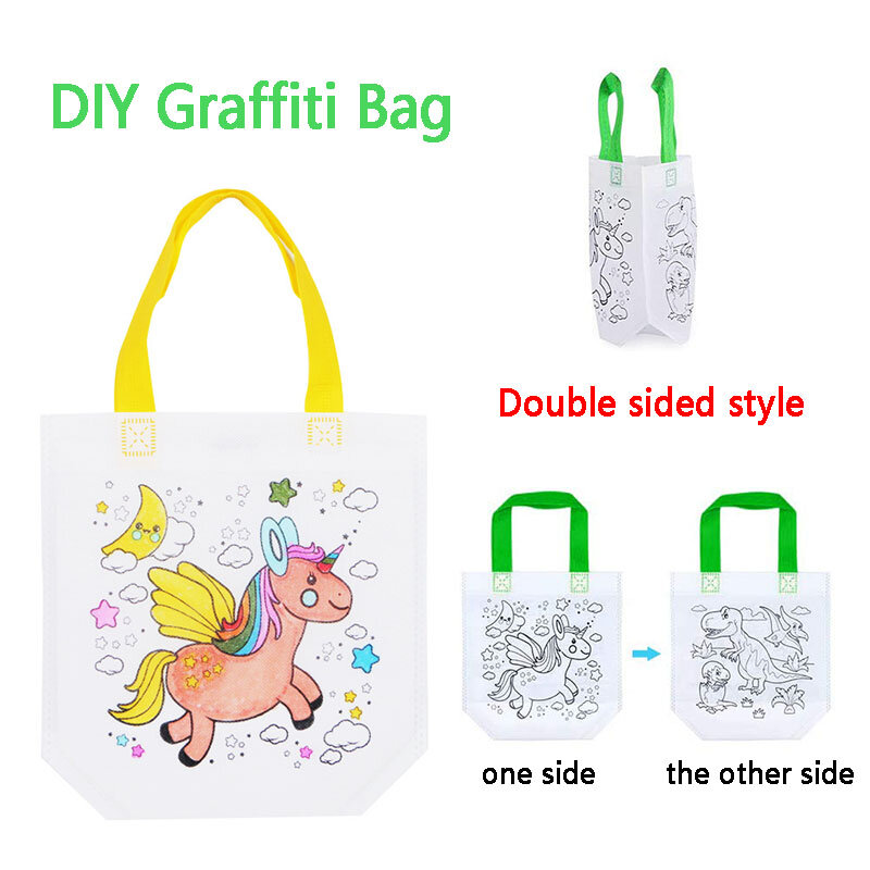 Double Sided Graffiti Bag Non-woven Fabric Children Handmade DIY Painting Colored Toys Color Cognition Puzzle Birthday Gift TMZ