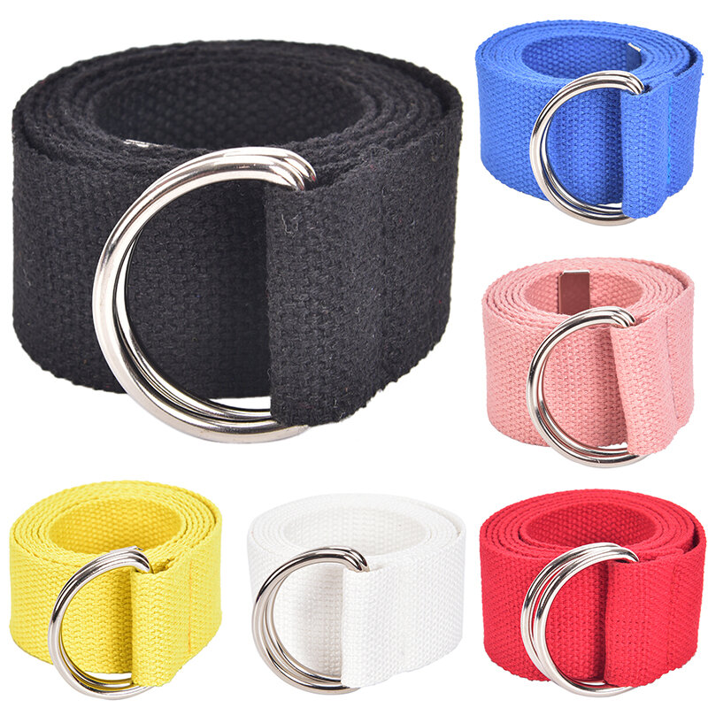 Cinturón de lona Punk Unisex, doble anillo, hebilla tipo D, cinturón decorativo para Jeans, cintura larga salvaje informal de calle para estudiantes