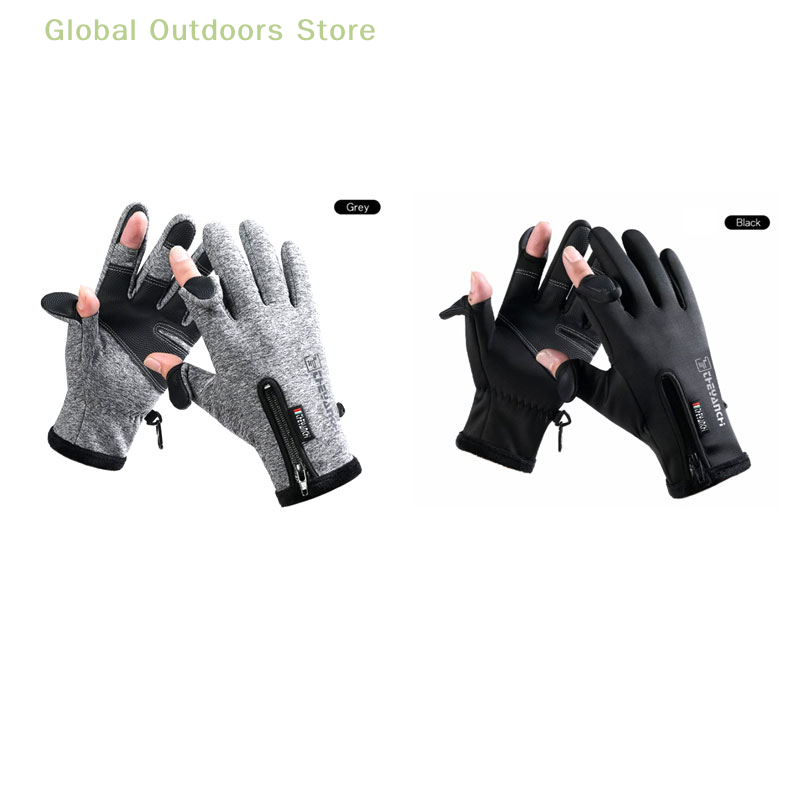 Guanti da pesca invernali guanti da ciclismo impermeabili antivento con 2 dita Flip