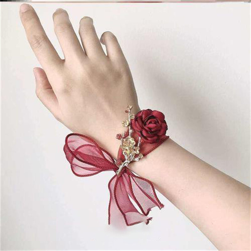 Bride Sisters Bridesmaids Wrist Flower Super Fairy with Wedding Gauze Mori Best Man Hand Flower Ribbon Simple