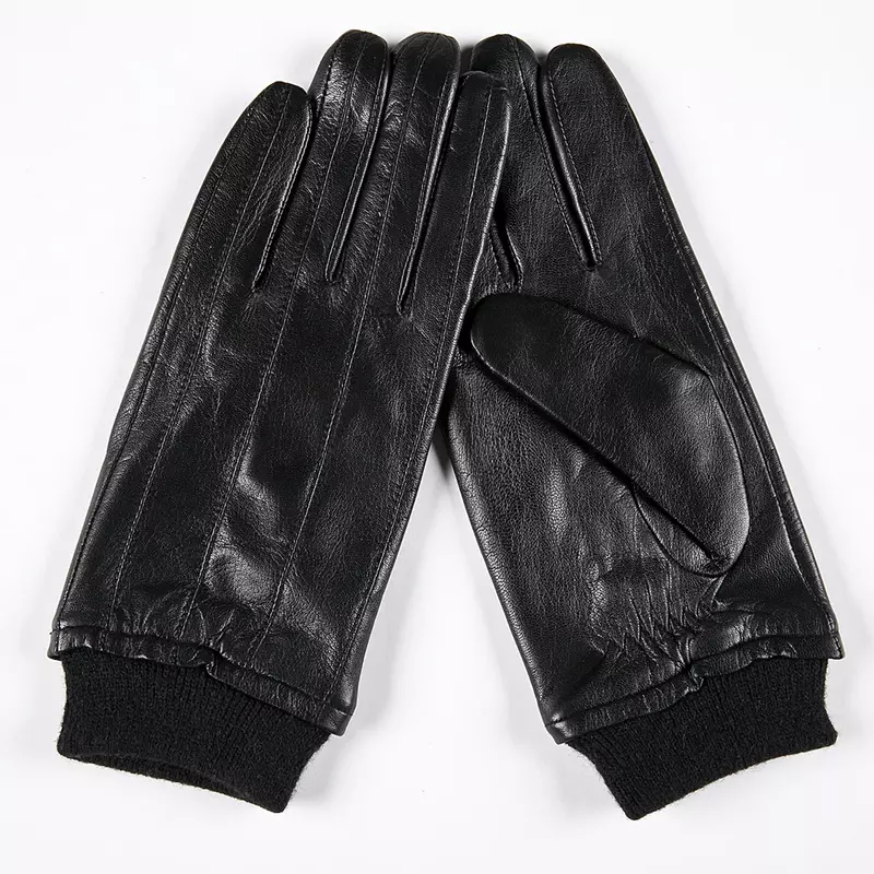 Gour sarung tangan kulit asli musim dingin pria hitam sarung tangan kulit kambing asli sarung tangan bulu hangat mode berkendara lembut kedatangan baru GSM024
