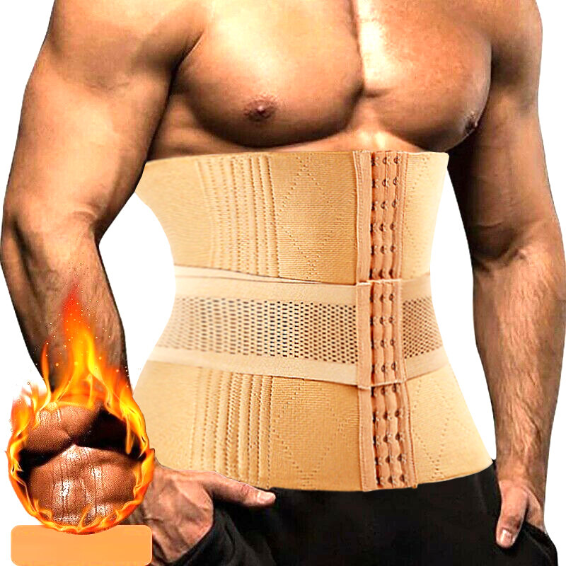 Mens Body Modeling Belt Shapers Workout Tummy Control Shapewear Slimming Waist Trainer 16 Steel Bones Firm Pulling Strap Cincher