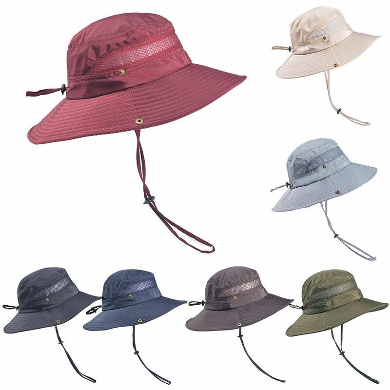 Casquettes de plage anti-UV à large bord pour femmes, chapeaux de soleil, casquette de pêche en plein air, chapeau d'été, randonnée et camping, E27