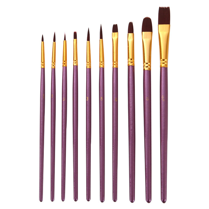 10 PCS Nylon Hair Multifunctional Hook Pen Gouache Watercolor Oil Brush Set 3 Colors Solid Pigment