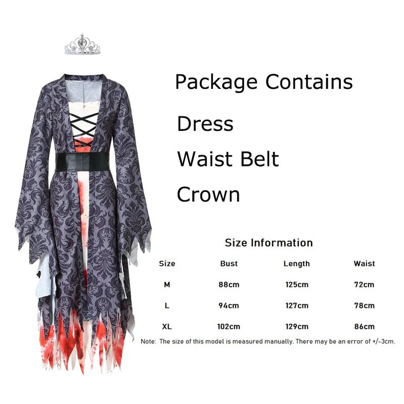 Women's Zombie Princess Costume for Adult Gothic Vampire Costume Fancy Dress Female Scary Halloween Cosplay Zombie Dreses
